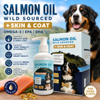 Wild-Sourced Salmon & Cod Oil for Dogs and Cats – Omega-3 EPA & DHA Skin and Coat Support – Easy Pump