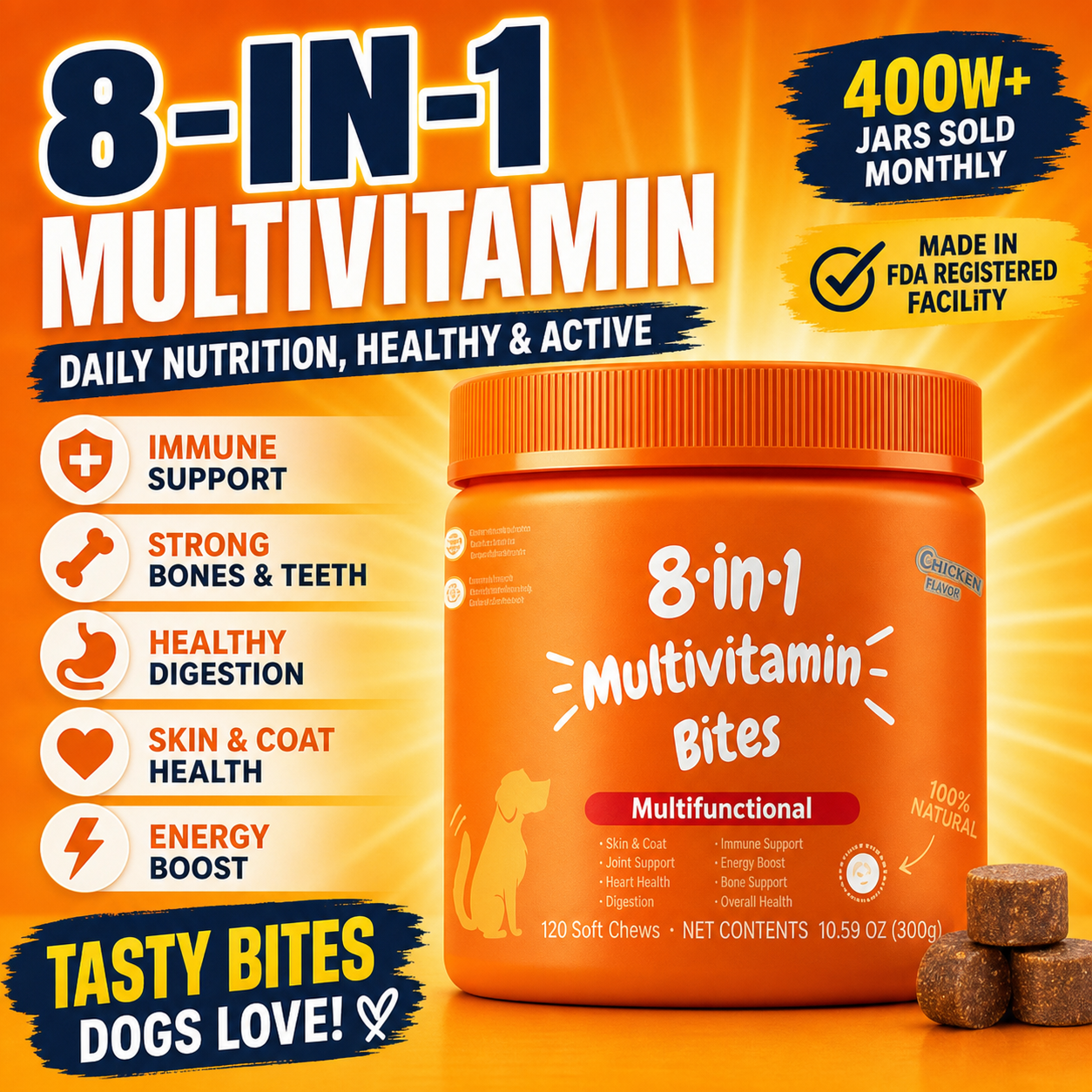 8-in-1 Multivitamin Bites | All-Round Daily Nutrition Chews for Dogs