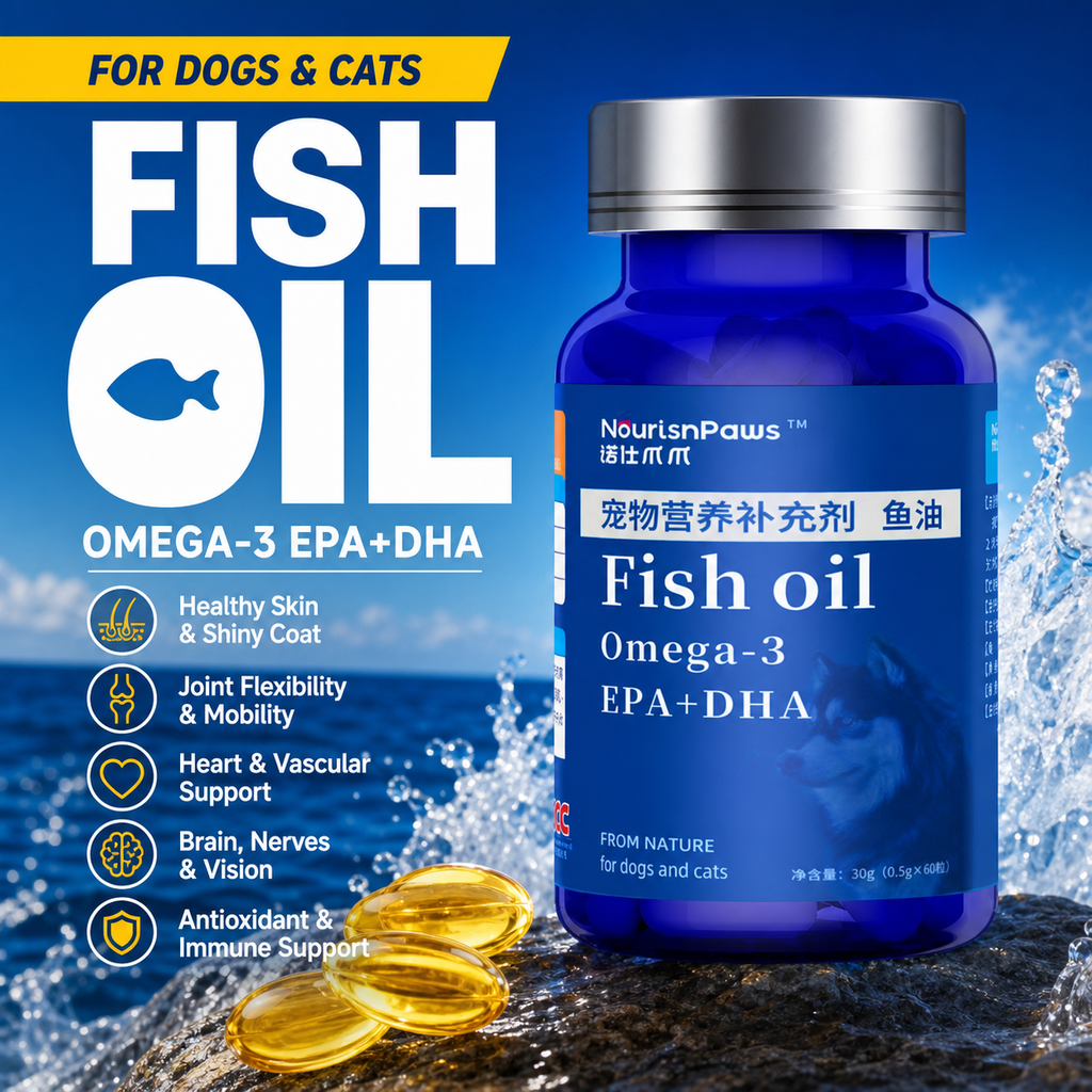 Deep-Sea Omega-3 Fish Oil Softgels for Dogs & Cats – EPA + DHA Skin, Coat, Joint, Heart, Brain & Vision Support – 60 Count