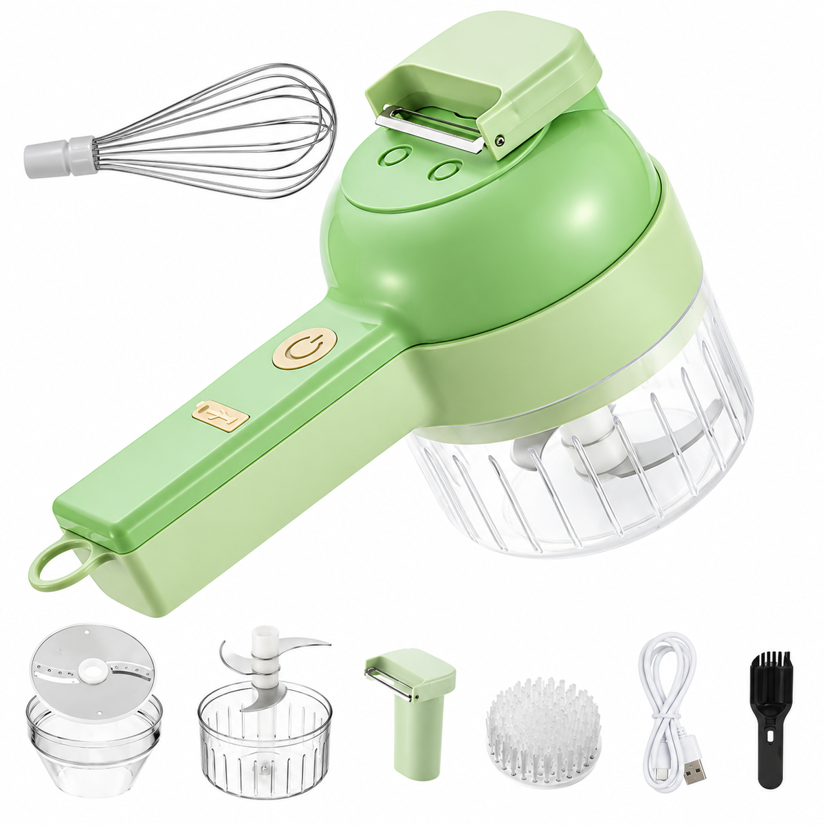 4-in-1 Rechargeable Electric Food Chopper & Slicer | Cordless One-Touch Kitchen Prep Tool