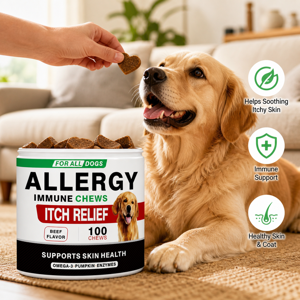 Seasonal Skin & Immune Support Chews for Dogs – Omega 3-6-9, Quercetin, Bromelain, Pumpkin & Turmeric – Beef Flavor, 100 Count