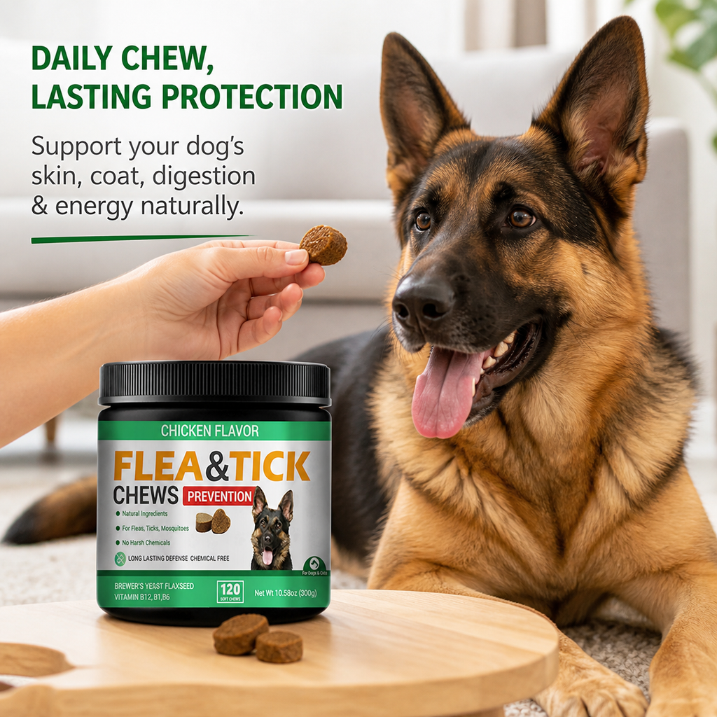 Daily Skin, Coat & Digestive Support Soft Chews for Dogs – Flaxseed, Brewer’s Yeast & Neem – Chicken Flavor, 120 Count