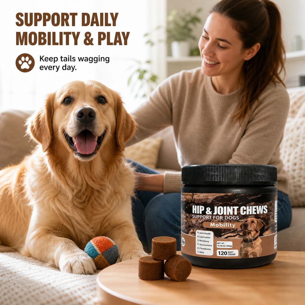 Hip & Joint Support Soft Chews for Dogs – Glucosamine HCl, MSM & Chondroitin for Mobility, Cartilage & Connective Tissue – 120 Count