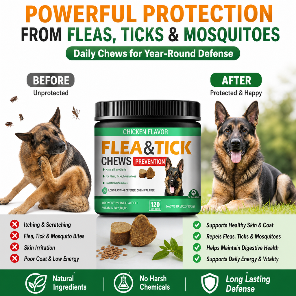 Daily Skin, Coat & Digestive Support Soft Chews for Dogs – Flaxseed, Brewer’s Yeast & Neem – Chicken Flavor, 120 Count