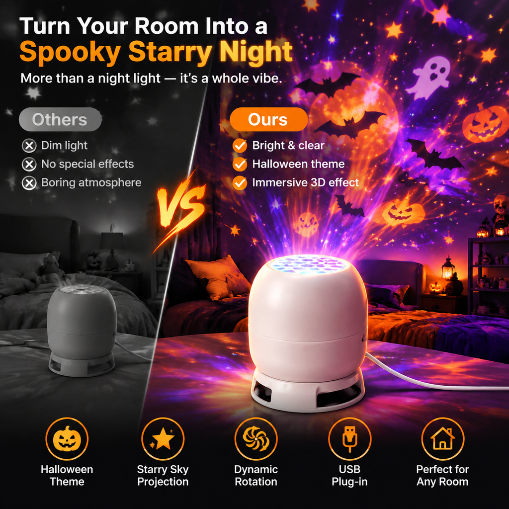 Halloween Rotating Star Projector | USB Bedroom Mood Light