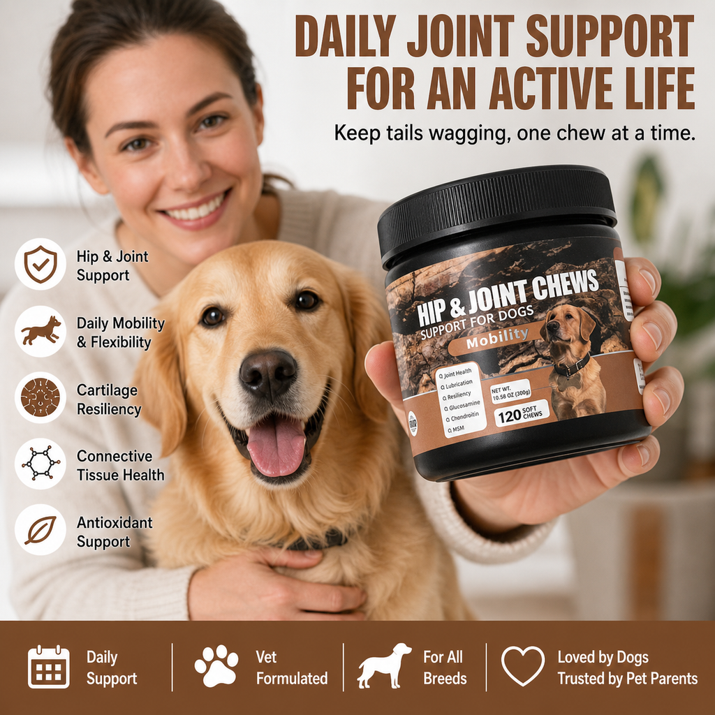 Hip & Joint Support Soft Chews for Dogs – Glucosamine HCl, MSM & Chondroitin for Mobility, Cartilage & Connective Tissue – 120 Count