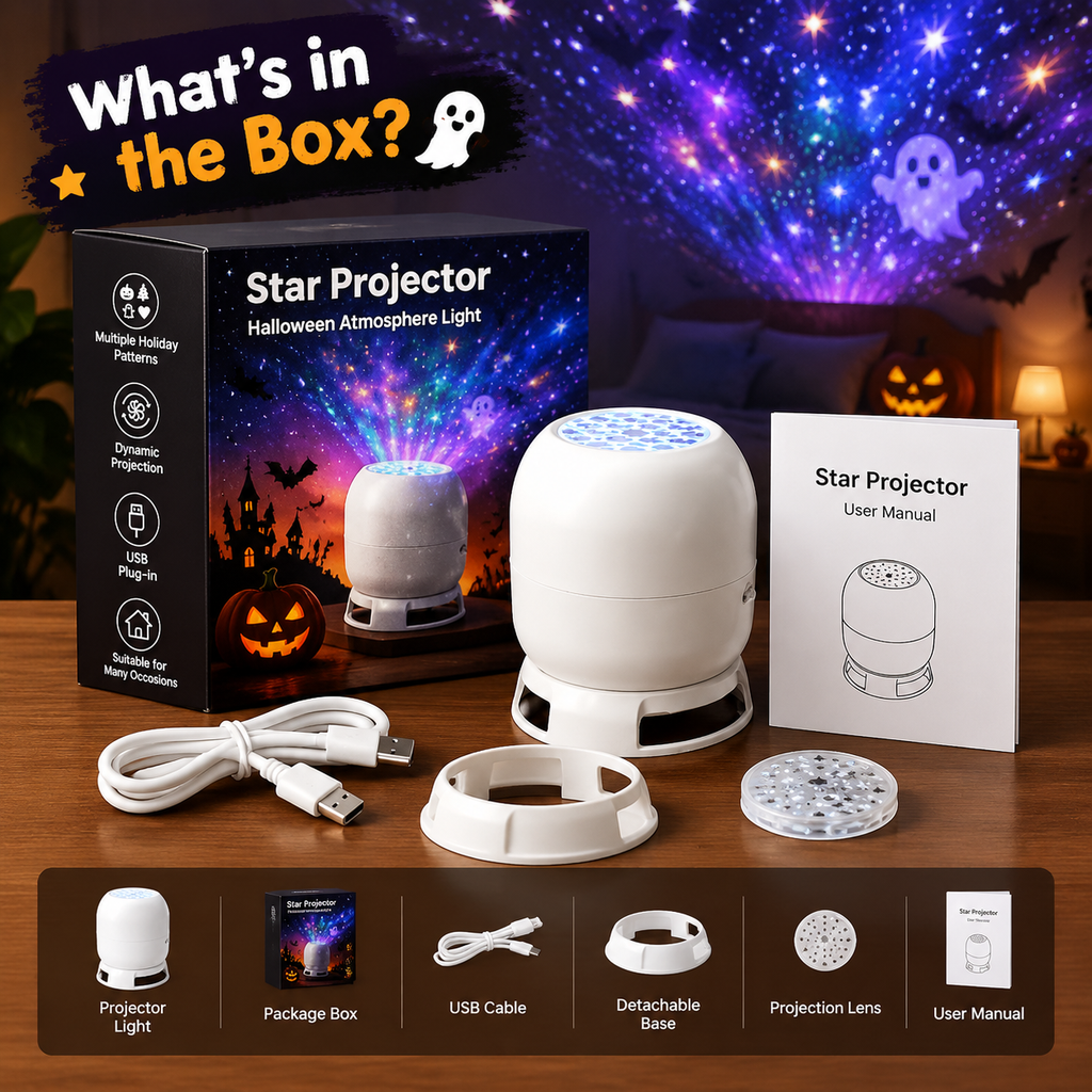 Halloween Rotating Star Projector | USB Bedroom Mood Light